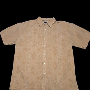 Men's Tan Y2K Phat Farm Button Down Shirt,  2XL Velvet Burnout Logo